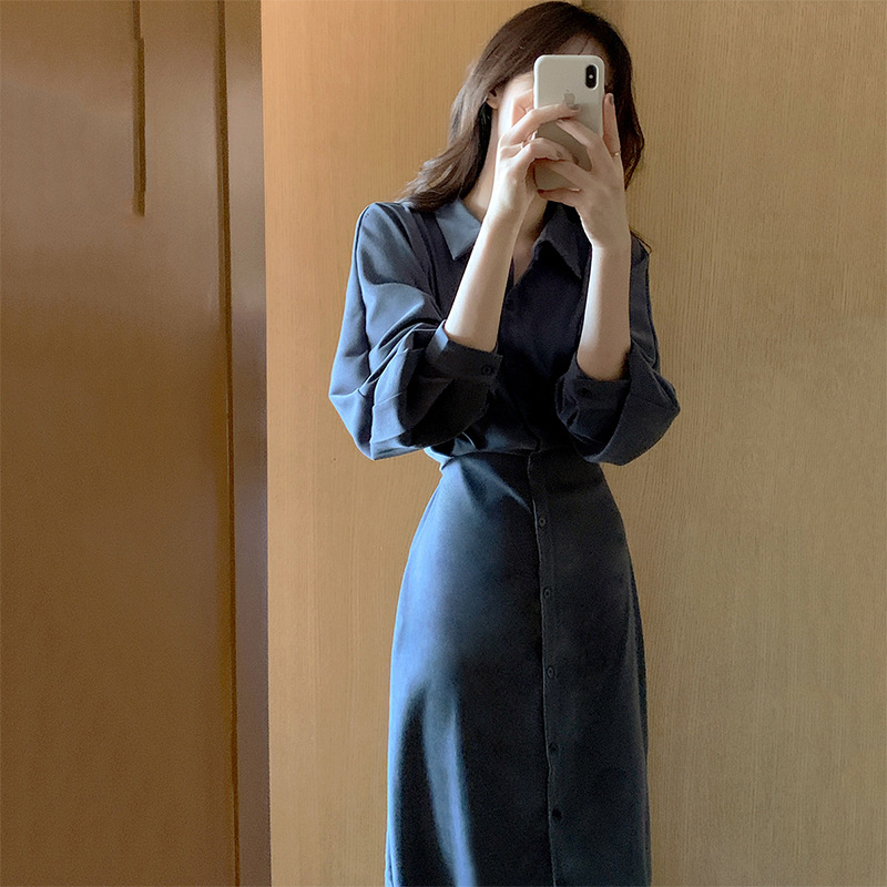 大人ワンピース ロング 上品シルエットシャツワンピース