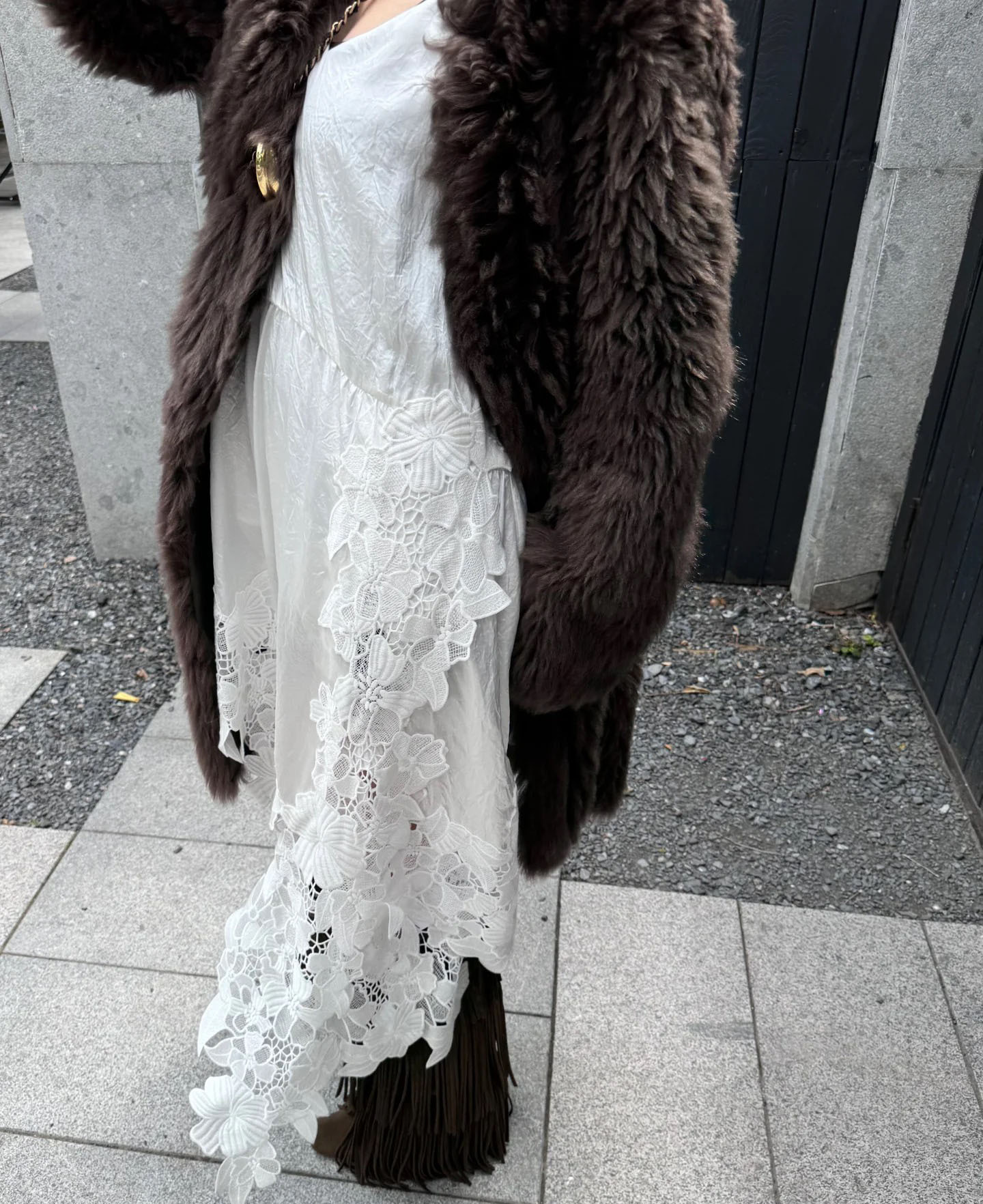 大人ワンピース ロング フラワー刺繍レースキャミソールワンピース