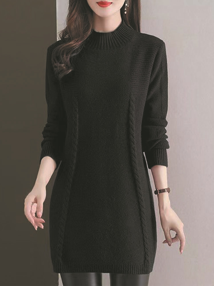 大人ワンピース ロング 秋冬シンプルニットワンピース