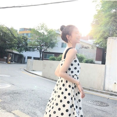 大人ワンピース ミニ みずたま柄フレアキャミワンピース