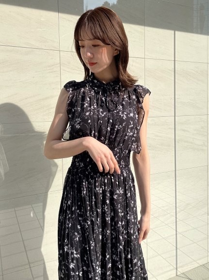 大人ワンピース ロング 優美な花園プリーツワンピース