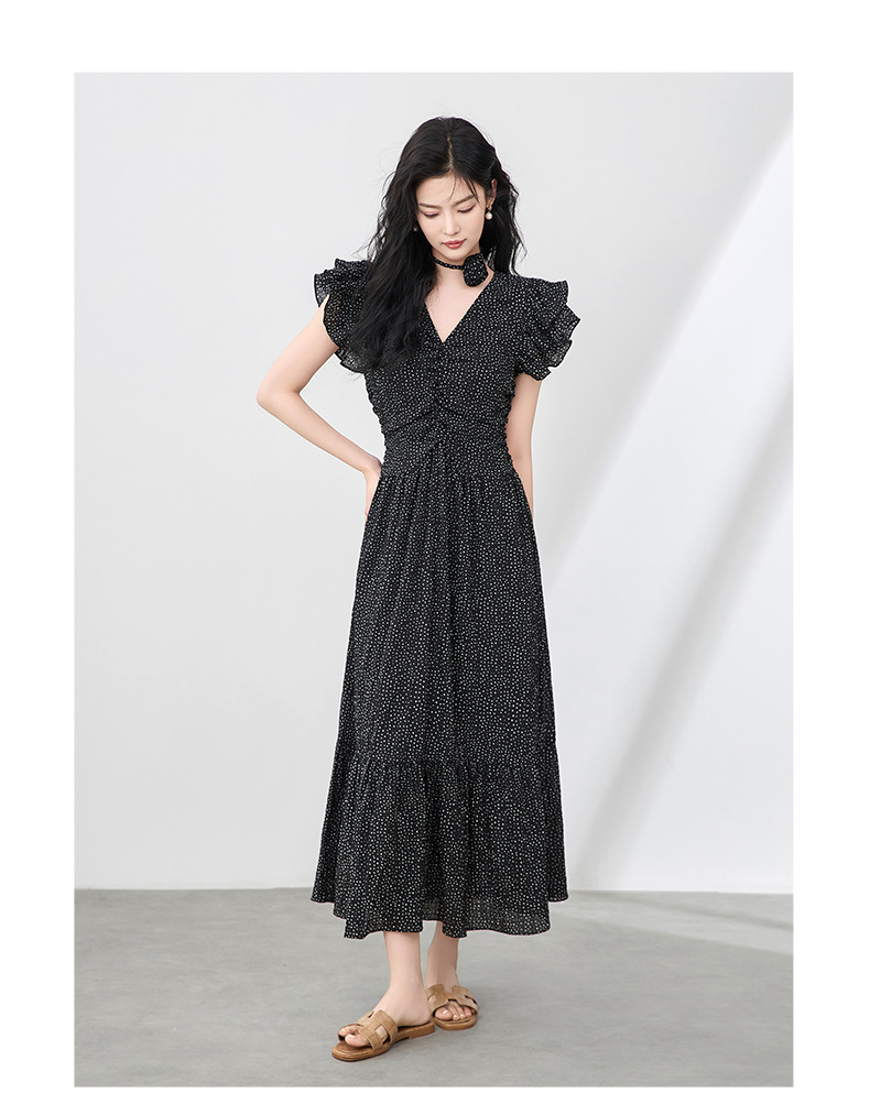 大人ワンピース ロング フリルスリーブロングワンピース
