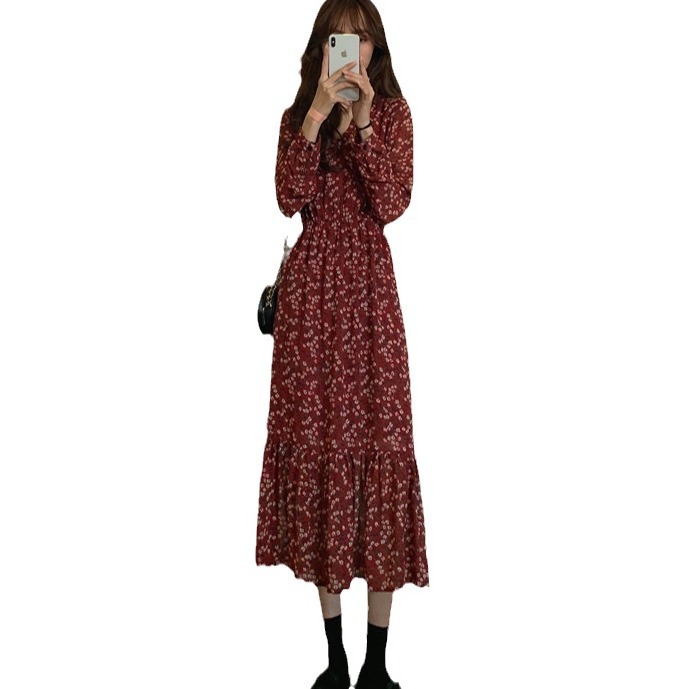 大人ワンピース ロング 花柄シフォンティアードロングワンピース