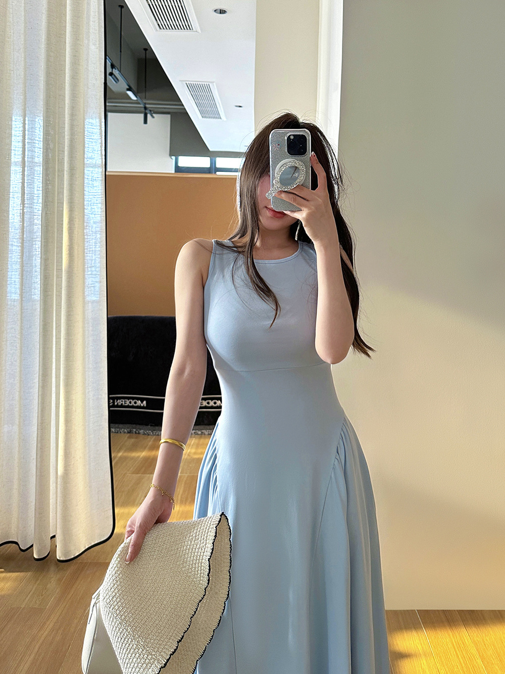 大人ワンピース ロング ノースリーブワンピース