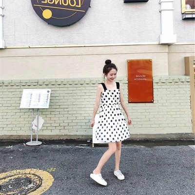 大人ワンピース ミニ みずたま柄フレアキャミワンピース