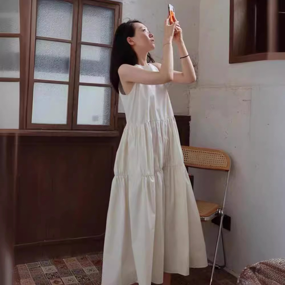 大人ワンピース ロング ふんわりティアードフレアワンピース