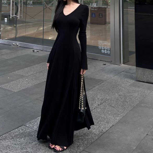 大人ワンピース ロング フィット感リブ素材