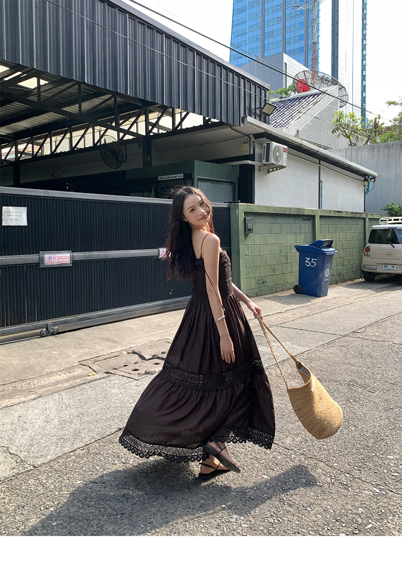 大人ワンピース ロング ティアードレースフリルキャミワンピース