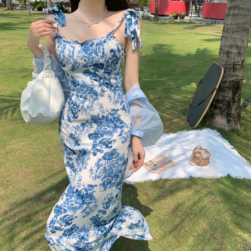 大人ワンピース ロング 優美な花柄レトロキャミソールワンピース
