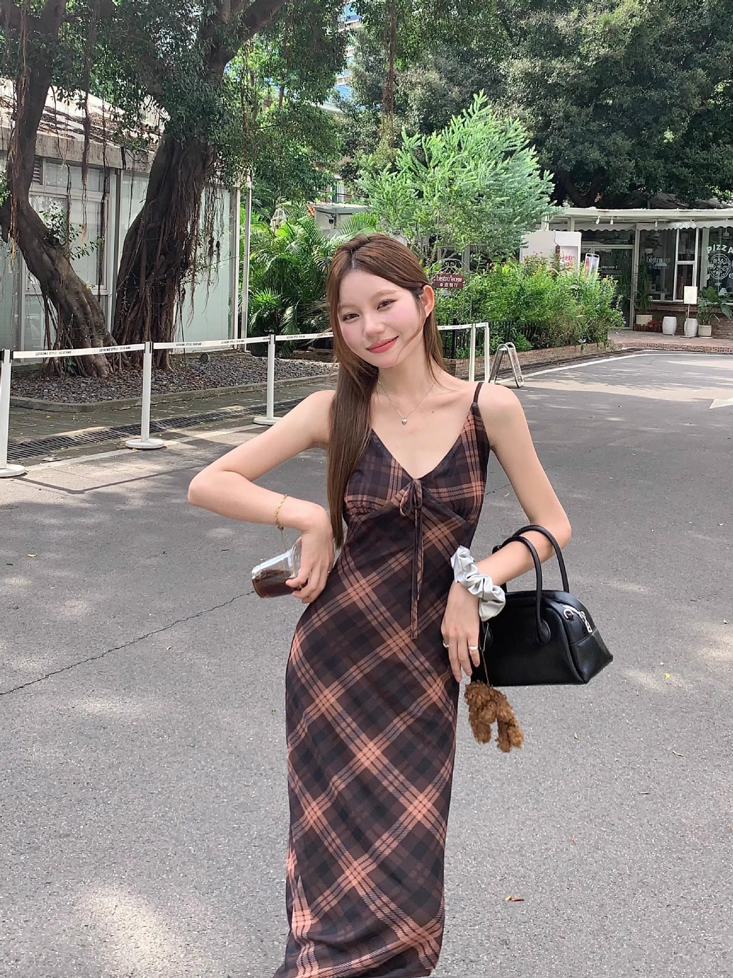 大人ワンピース ロング 格子柄キャミソールロングワンピース