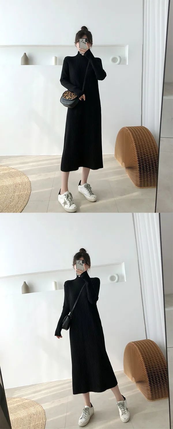 大人ワンピース ロング シンプル大人リブニットワンピース
