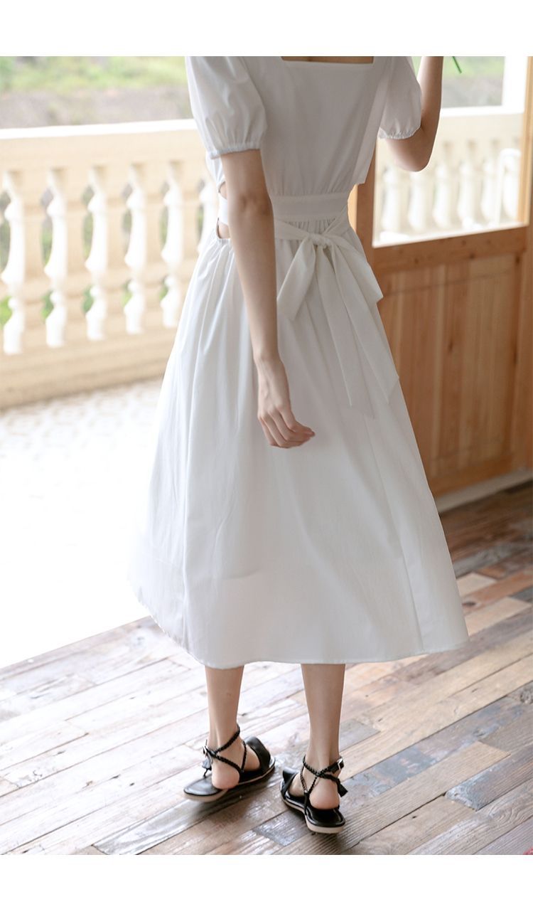 大人ワンピース ロング 優美サイドカットパフスリーブロングワンピース
