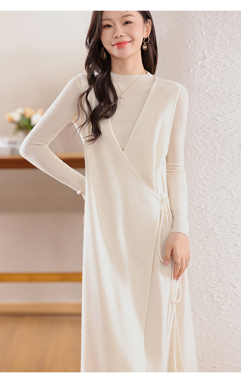 大人ワンピース ロング 上品ニットドレープロングワンピース