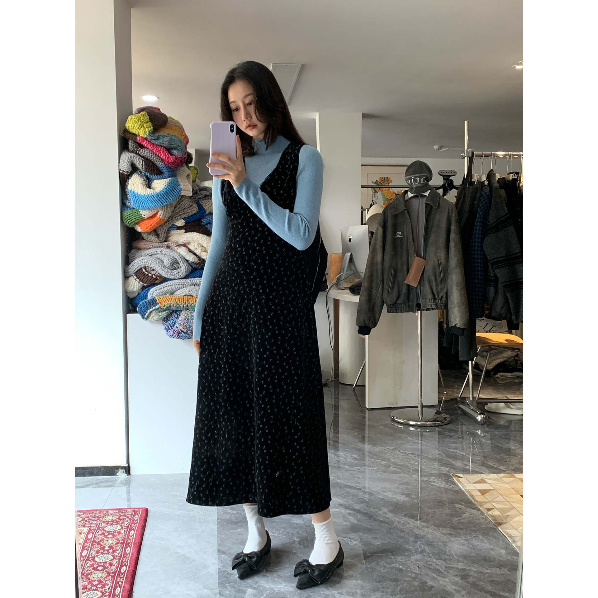 大人ワンピース ロング 小花柄ジャンパースカート風大人ワンピース