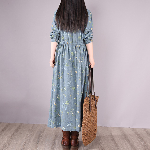 大人ワンピース 小花柄ニットワンピース長袖上品きれいめロング丈