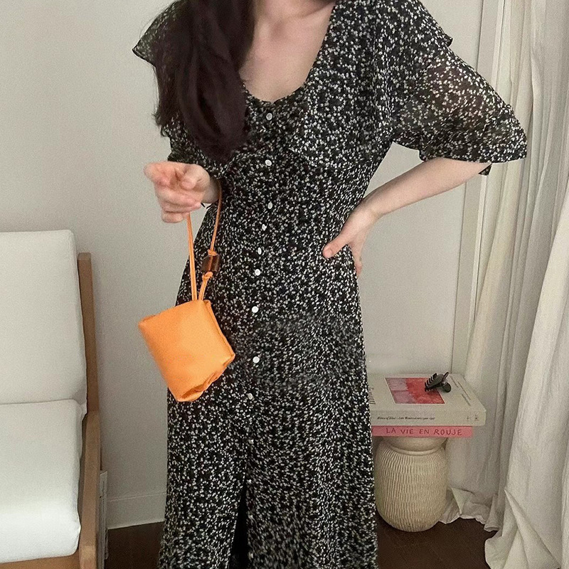 大人ワンピース ロング フリル襟ワンピース