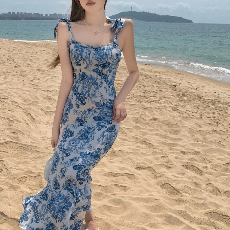 大人ワンピース ロング 優美な花柄レトロキャミソールワンピース