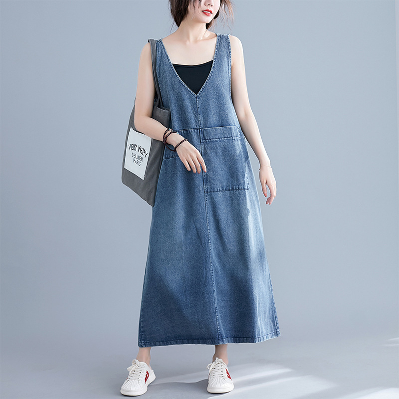 大人ワンピース ロング ゆったりデニムジャンパースカート