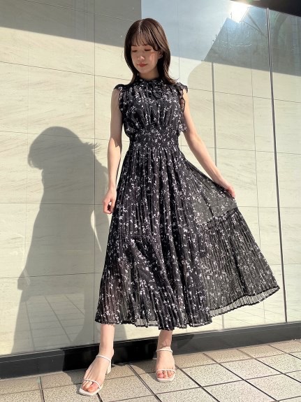 大人ワンピース ロング 優美な花園プリーツワンピース