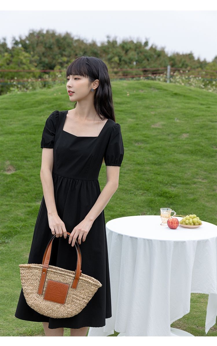 大人ワンピース ロング 優美サイドカットパフスリーブロングワンピース