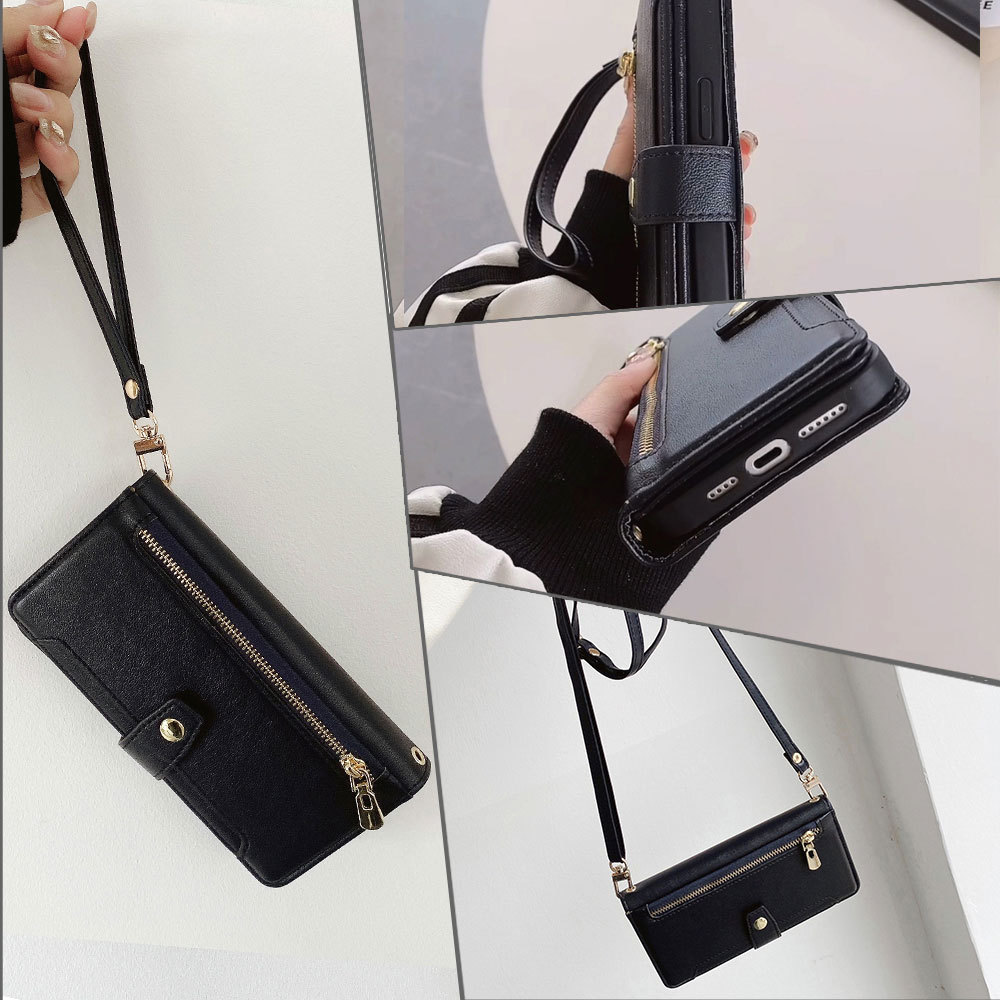 手帳型スマホケース 多機能ジッパー付き財布一体型スマホケース