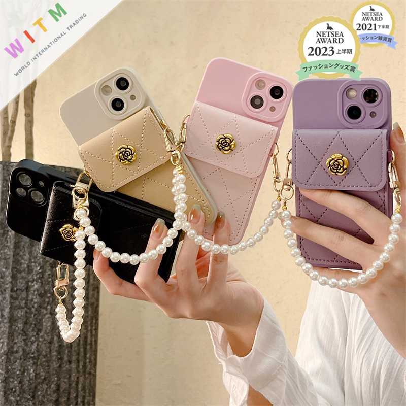 手帳型スマホケース 落下防止チェーン カード入れ付き