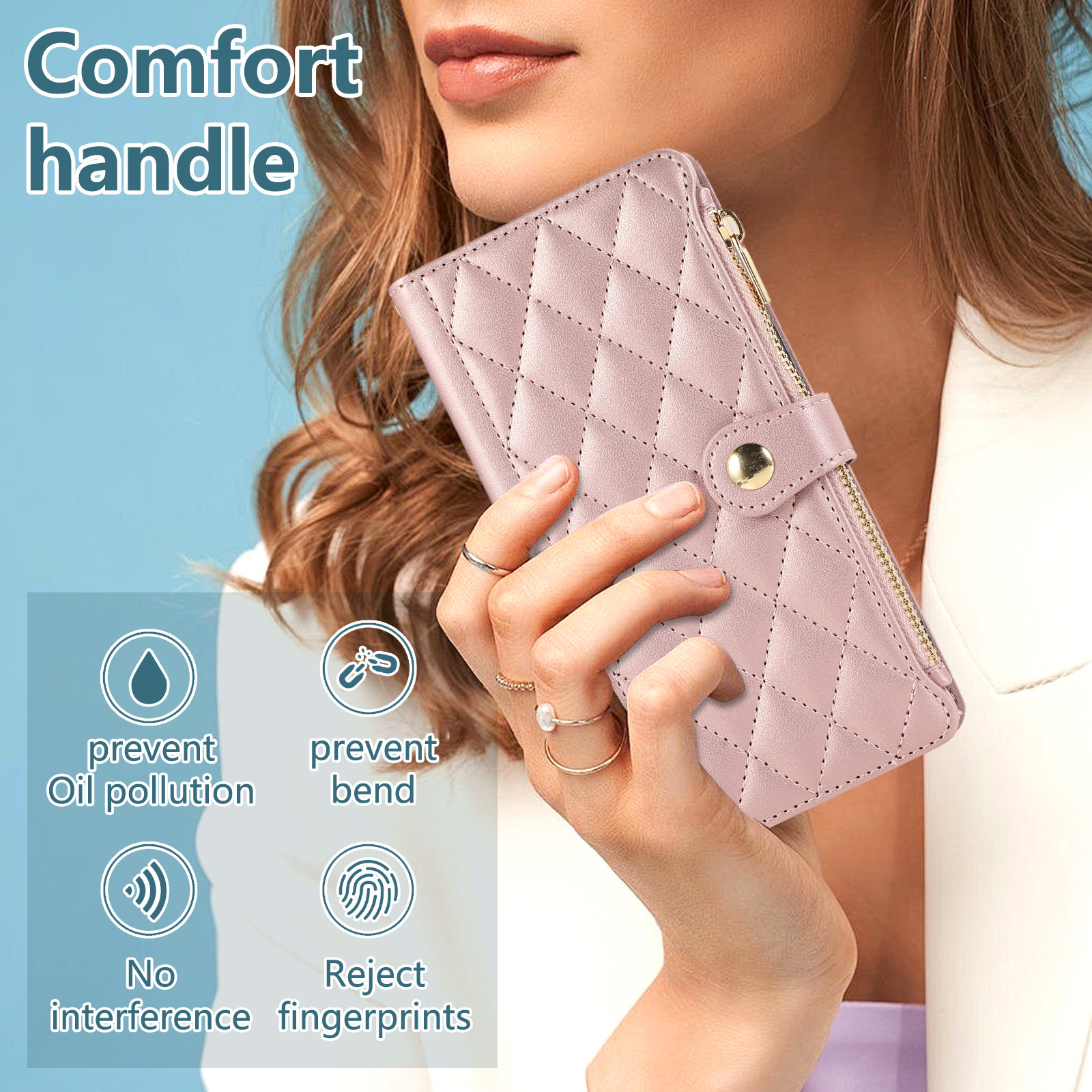 菱形キルティング手帳型スマホケース ショルダー付き財布一体型