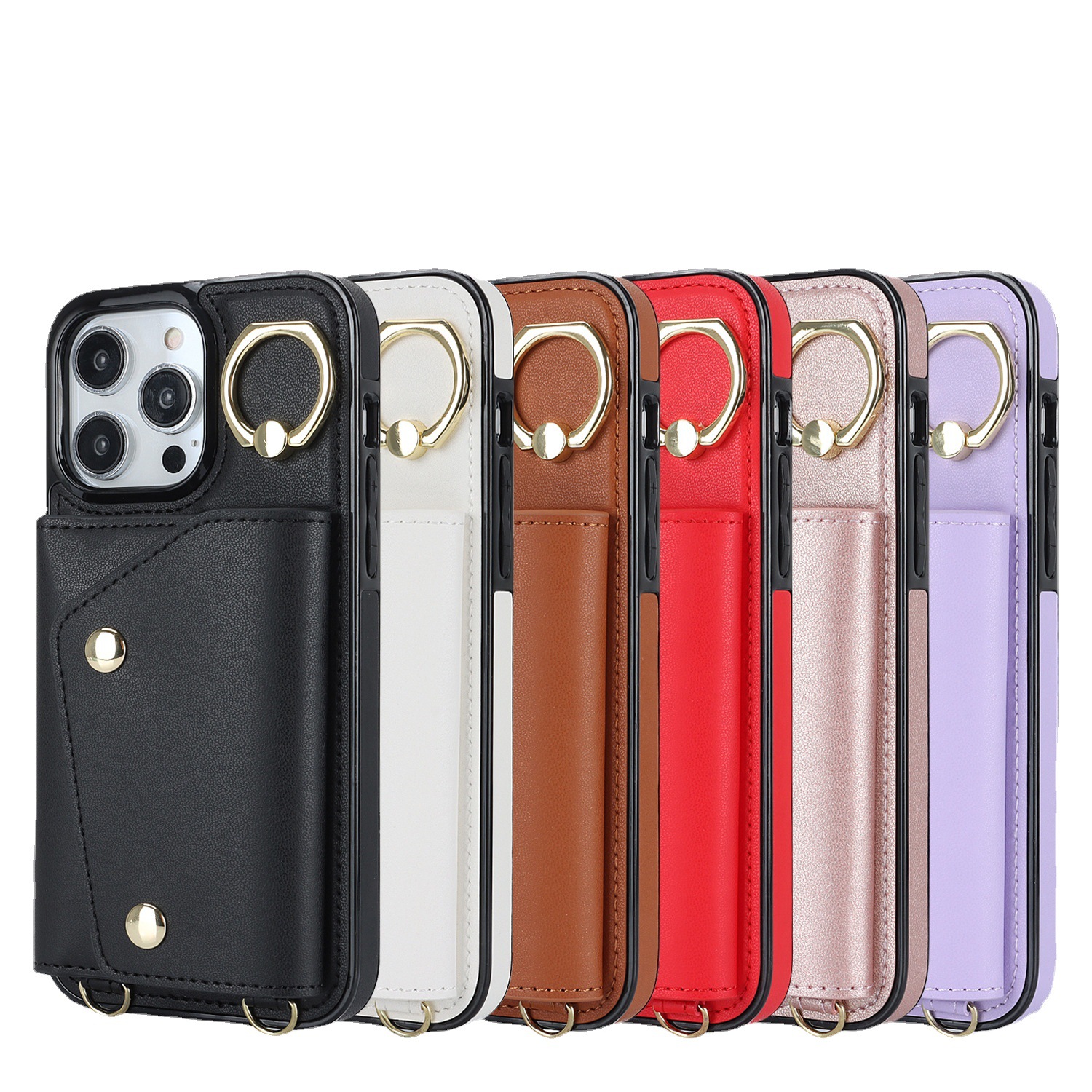 手帳型スマホケース 斜め掛けストラップ付き手帳型アイフォンケース