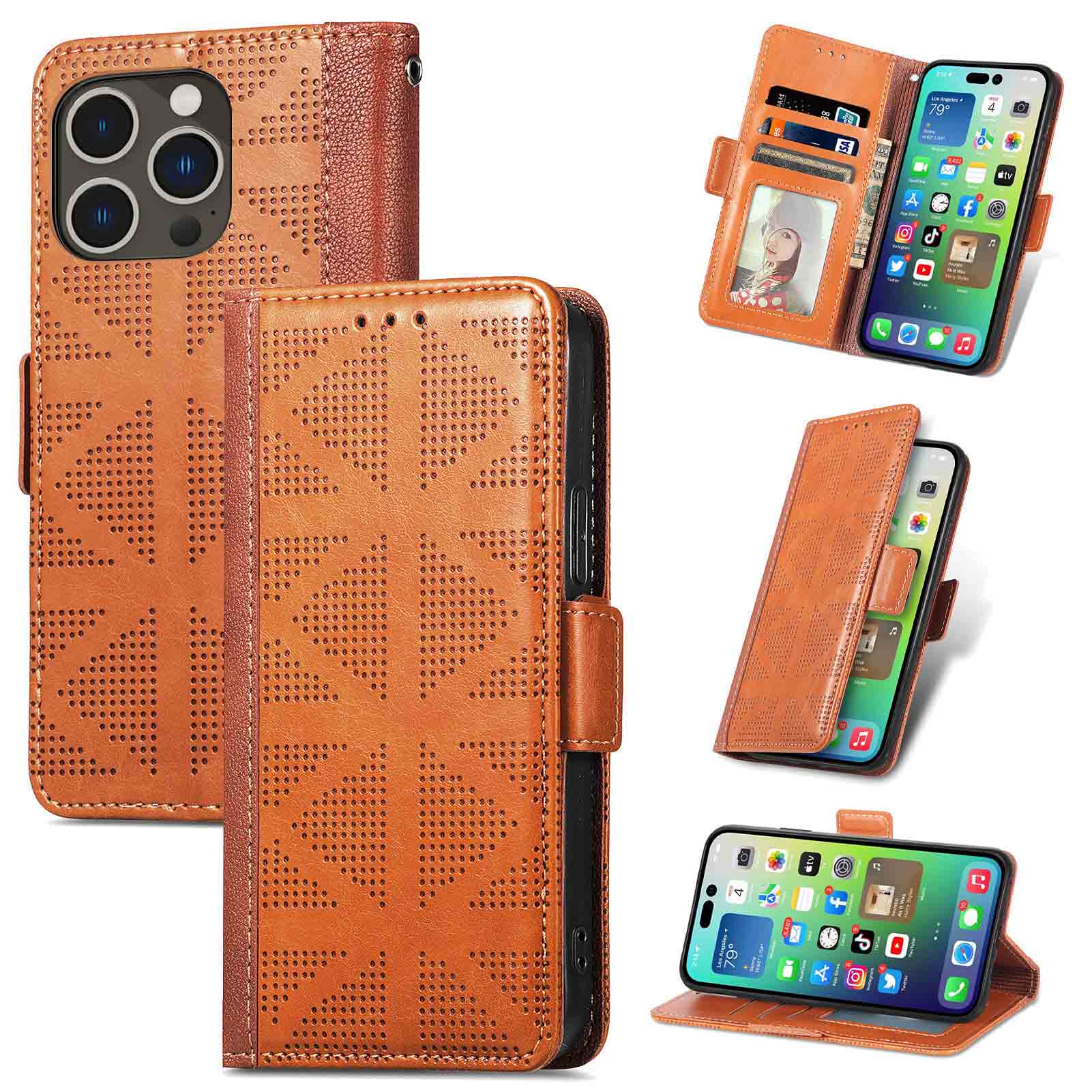 手帳型スマホケース iPhone13/14 手帳型レザー調ケース ショルダーストラップ付き