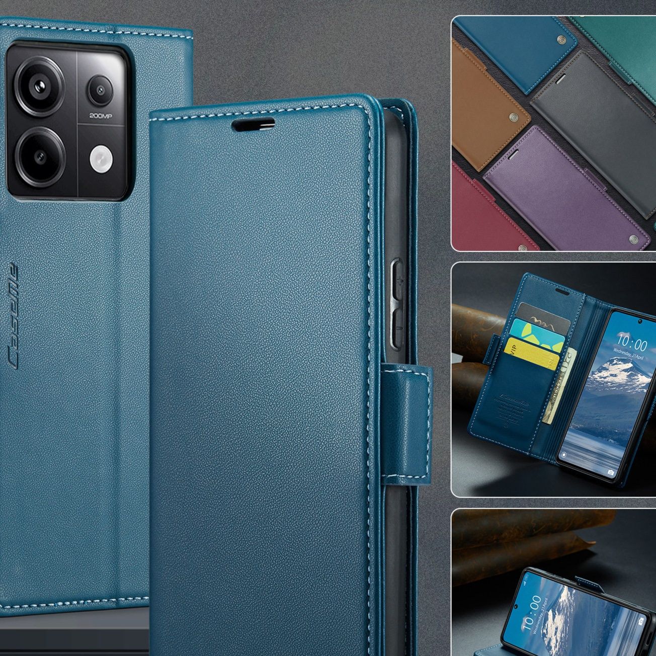 手帳型スマホケース 本革調カード収納付き多機能手帳型保護ケース