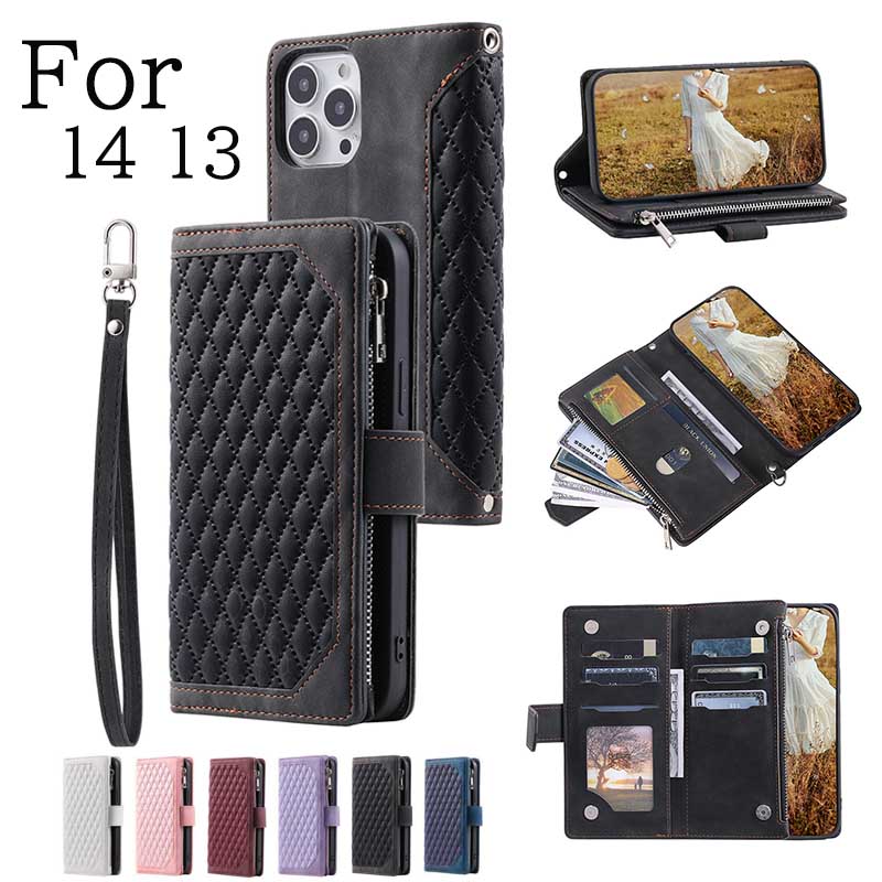 手帳型スマホケース 本革調カード財布機能付き