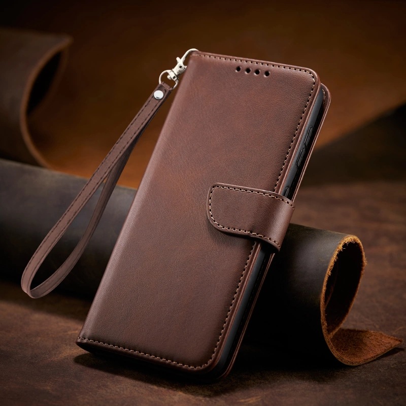 手帳型スマホケース 本革風レザー手帳型アイフォンケース ストラップ付き