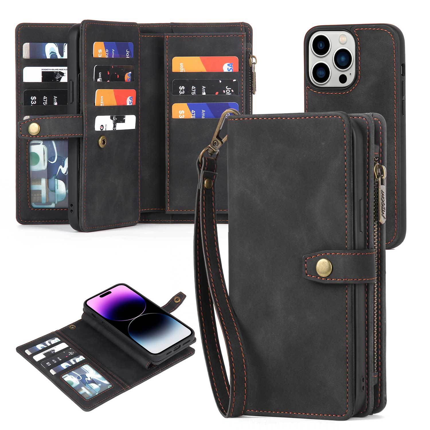 手帳型スマホケース 多機能財布一体型手帳型アイフォンケース