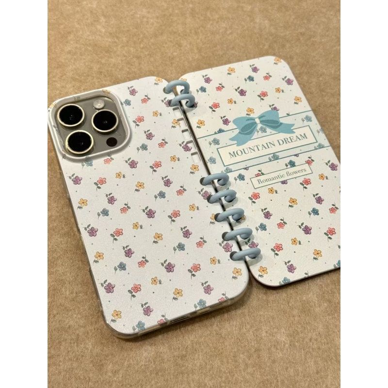 手帳型スマホケース 小花柄リボン手帳風アイフォンケース