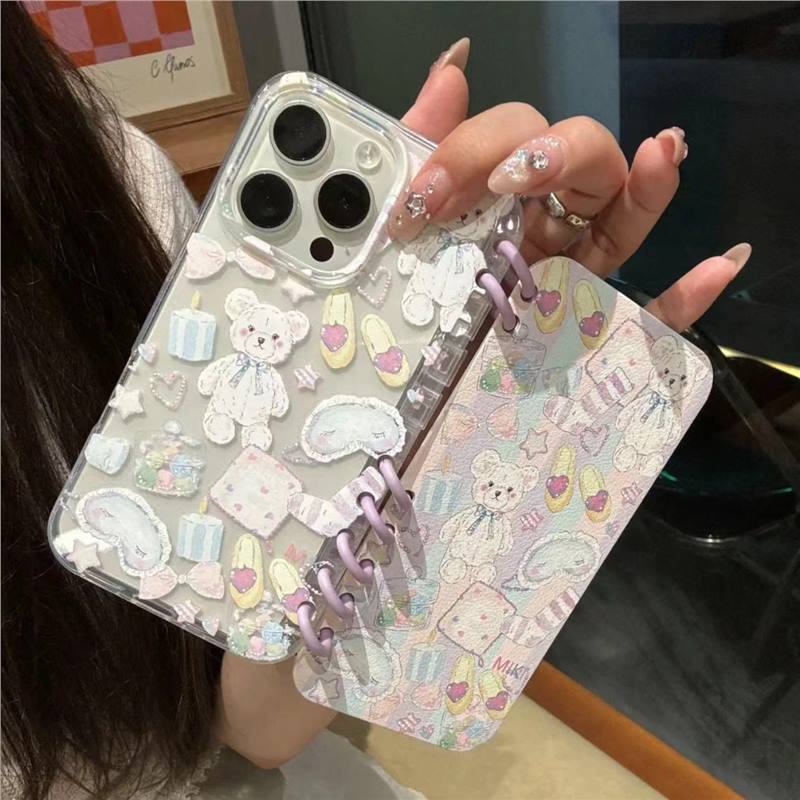手帳型スマホケース くまちゃんイラスト手帳型アイフォンケース