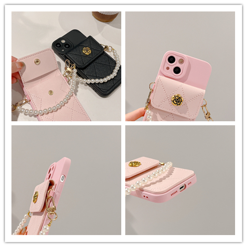 手帳型スマホケース 落下防止チェーン カード入れ付き