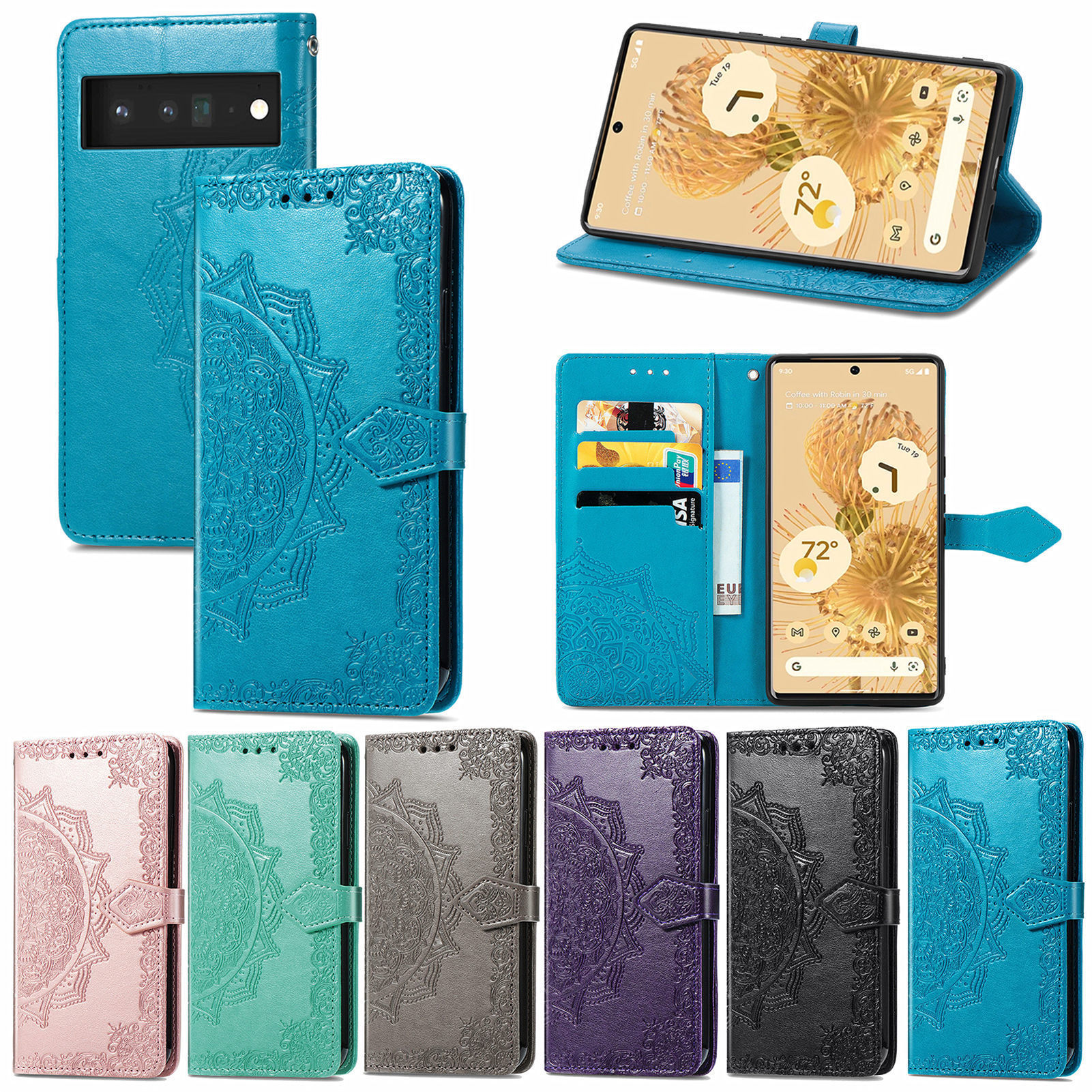 手帳型スマホケース 曼荼羅模様型押し手帳型スマホケース アンドロイド用
