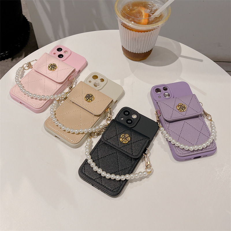 手帳型スマホケース 落下防止チェーン カード入れ付き