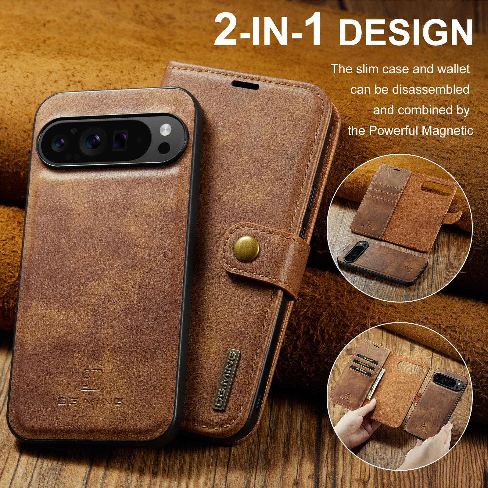 手帳型スマホケース 着脱式二層構造レザー手帳型スマホケース