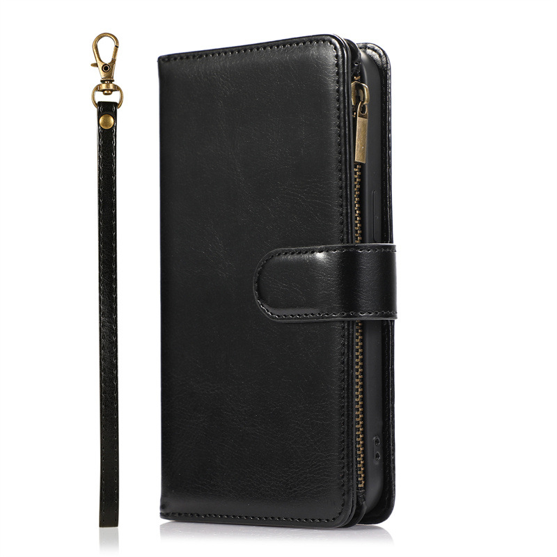 手帳型スマホケース 本革風ジッパー付き多機能手帳型スマホケース