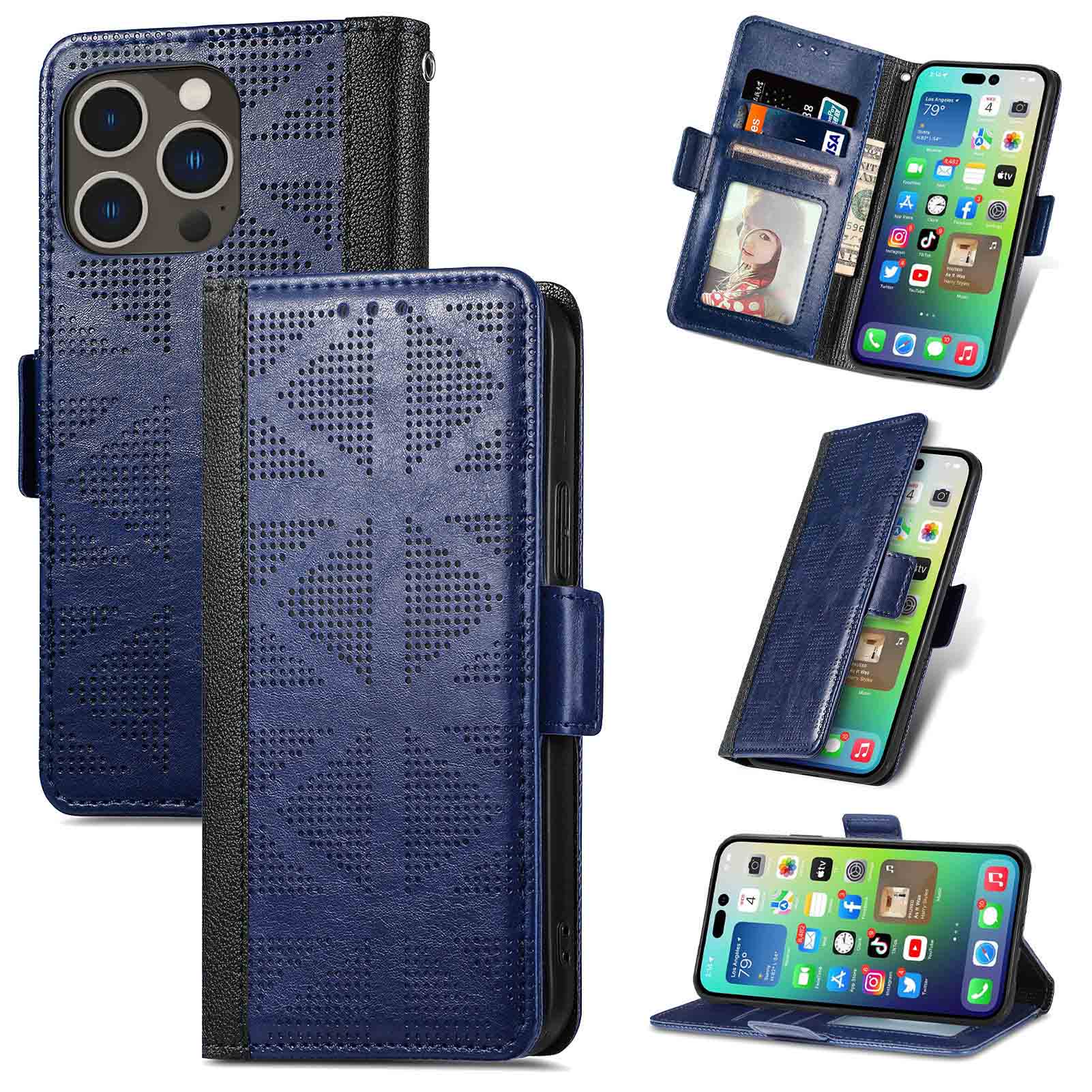 手帳型スマホケース iPhone13/14 手帳型レザー調ケース ショルダーストラップ付き