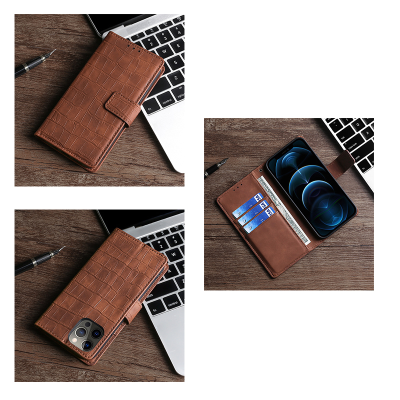 手帳型スマホケース iPhone11/12/13 クロコ調の高級レザー耐衝撃保護カバー