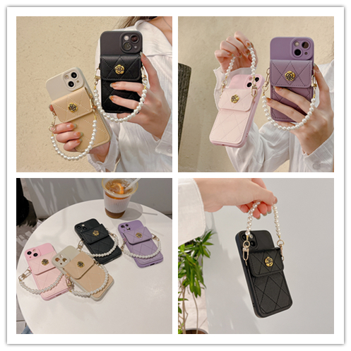 手帳型スマホケース 落下防止チェーン カード入れ付き