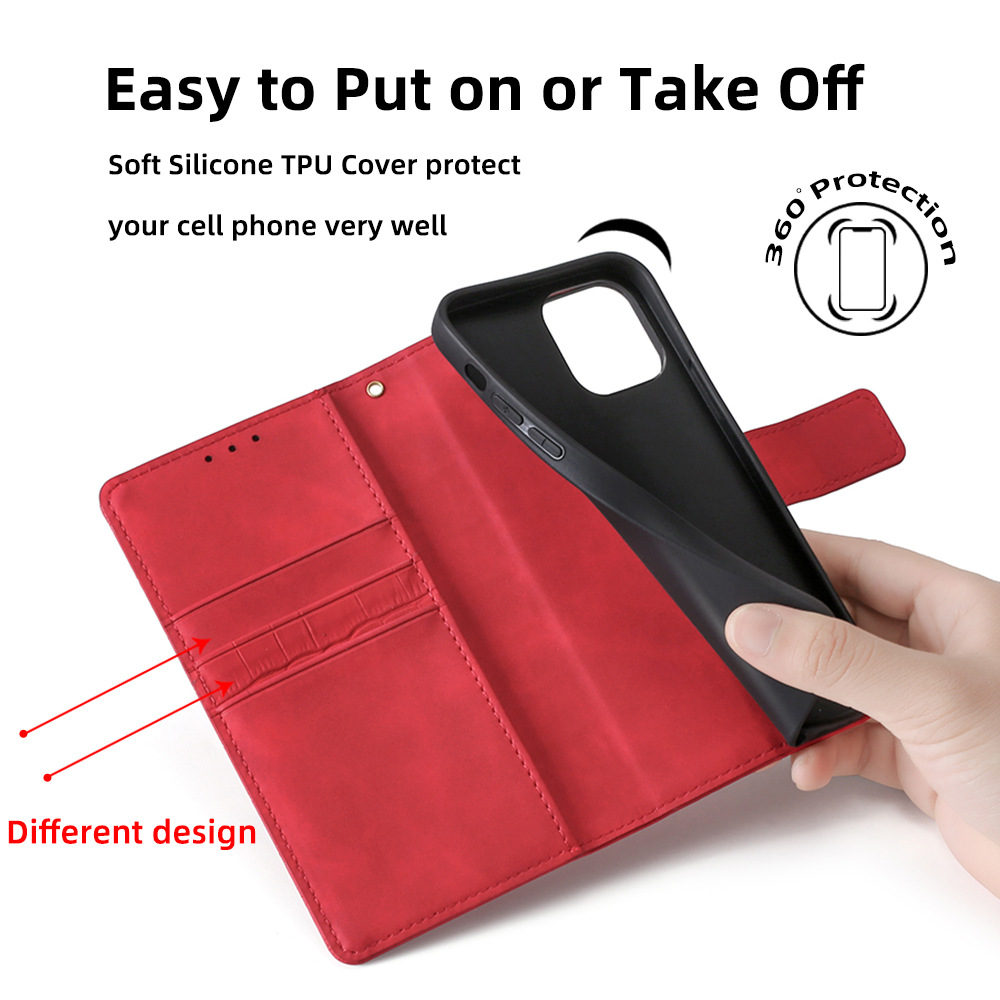 手帳型スマホケース iPhone11/12/13 クロコ調の高級レザー耐衝撃保護カバー