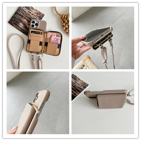 手帳型スマホケース 斜め掛けストラップ付きスマホケース