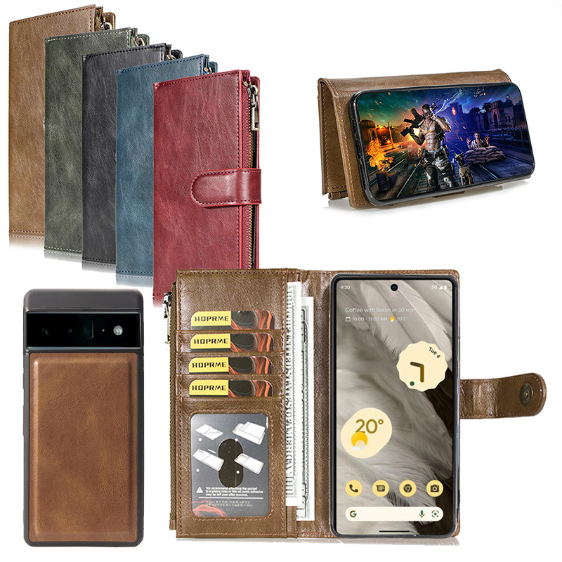 手帳型スマホケース 磁石着脱式ジッパー付き二つ折り手帳型スマホケース