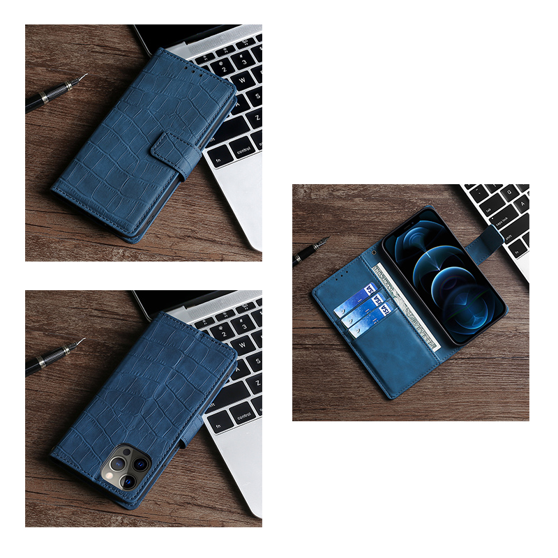 手帳型スマホケース iPhone11/12/13 クロコ調の高級レザー耐衝撃保護カバー