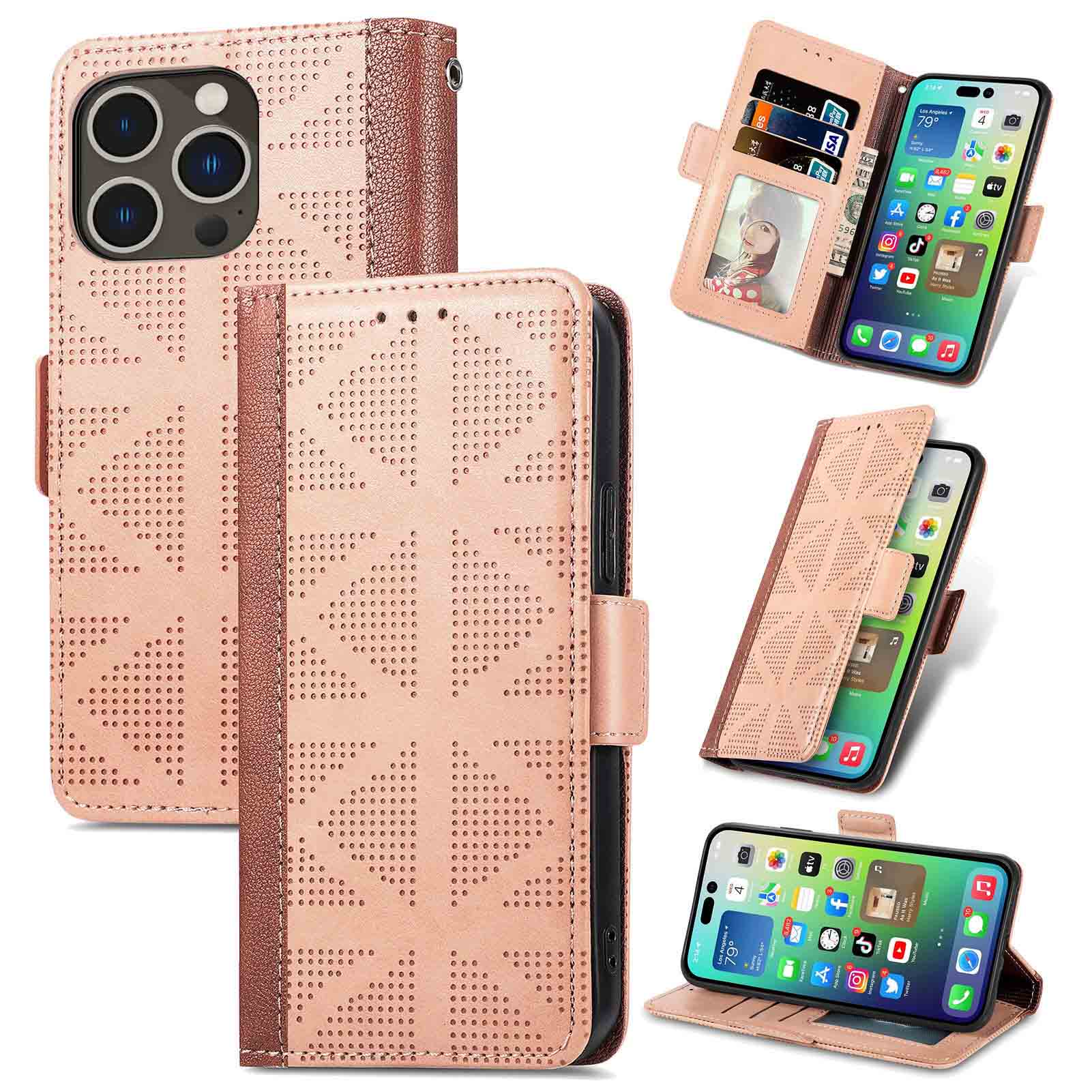 手帳型スマホケース iPhone13/14 手帳型レザー調ケース ショルダーストラップ付き