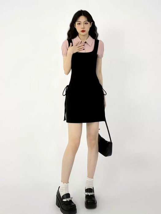 量産型/参戦服/推し活 ポロカラーのあざとかわいいナチュラルツーピース！　セットアップ