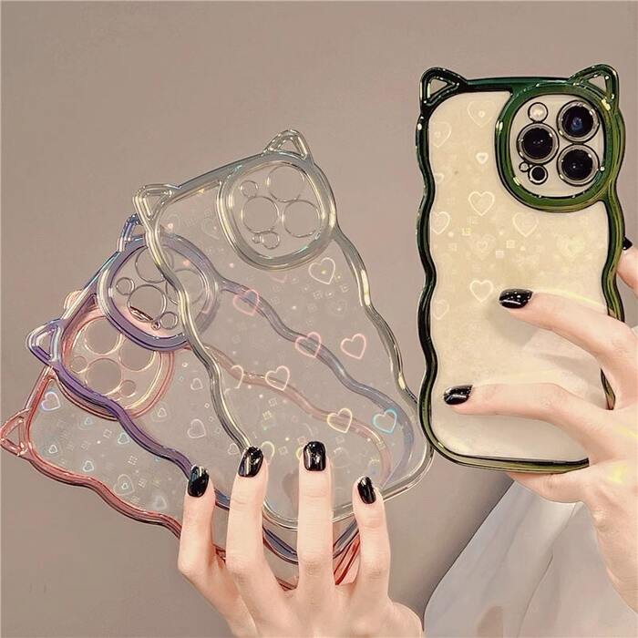 量産型/参戦服/推し活 猫耳デザインのシンプルクリアスマホケース